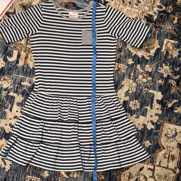 Hannah Anderson Navy Striped Kids/Girls Ruffled Dress w/Front Pocket Size 8 - Picture 12 of 16